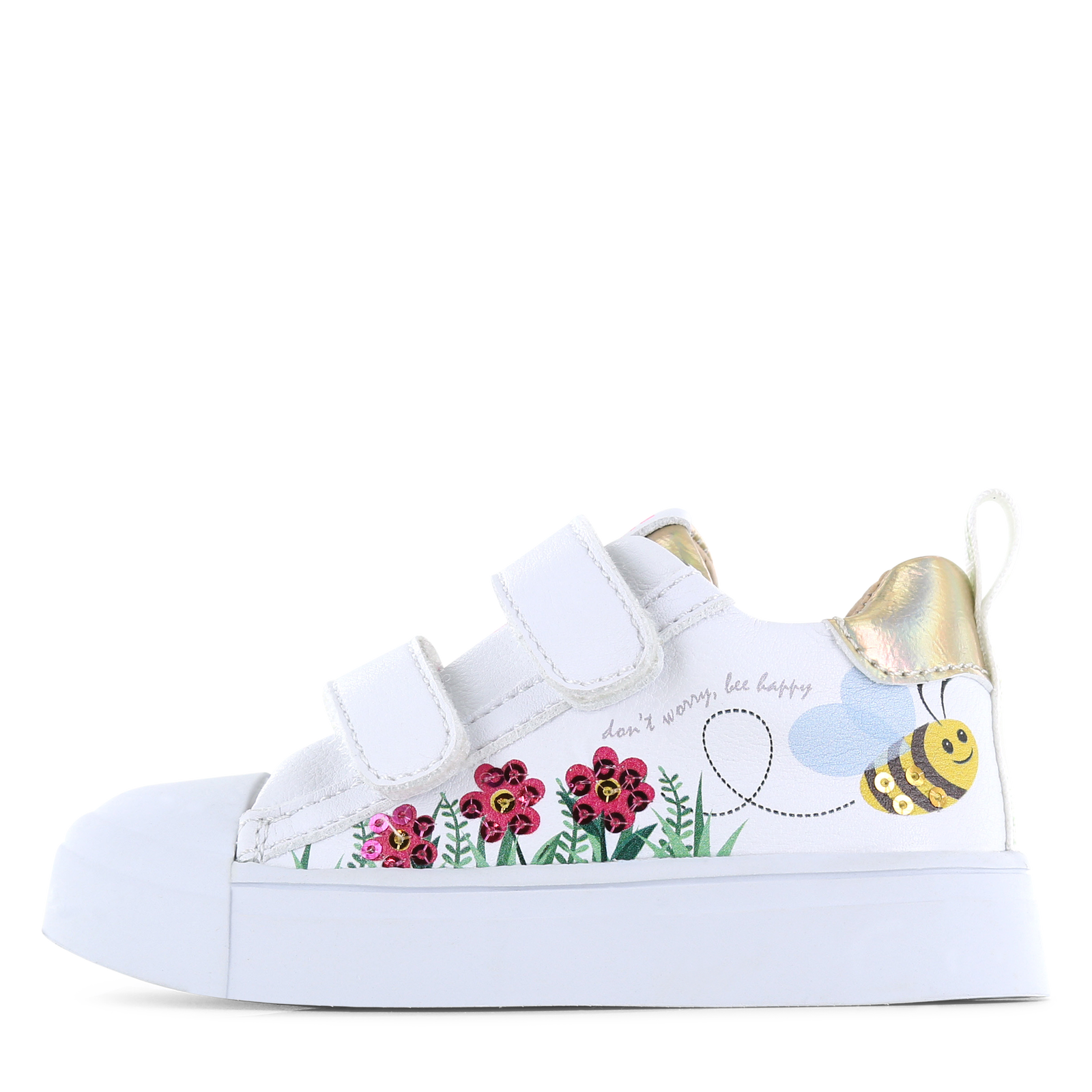 Shoesme witte sneaker met bloemen Microleer |  schoenen