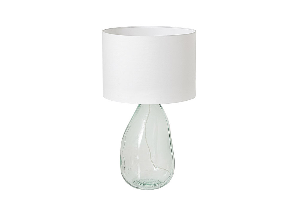 Moderne Tischlampe CLASSIC 60cm transparent recyceltes Glas weiß Stoffschirm