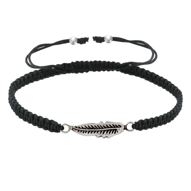 Bracelet Argent Plume Lien Tréssé - Noir