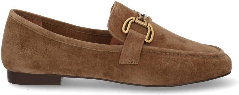 Bibi Lou Beige Suède Loafers met Gouden Gesp Beige Dames
