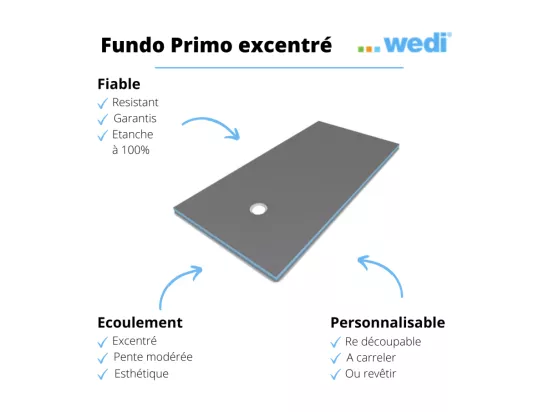 Receveur de douche à carreler 120 x 90 WEDI Fundo Primo écoulement excentré + bonde horizontale + kit d'étanchéité + colle 320