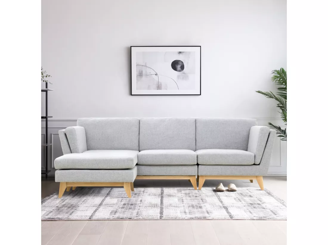 Canapé d'angle réversible 4 places en tissu gris clair Norden