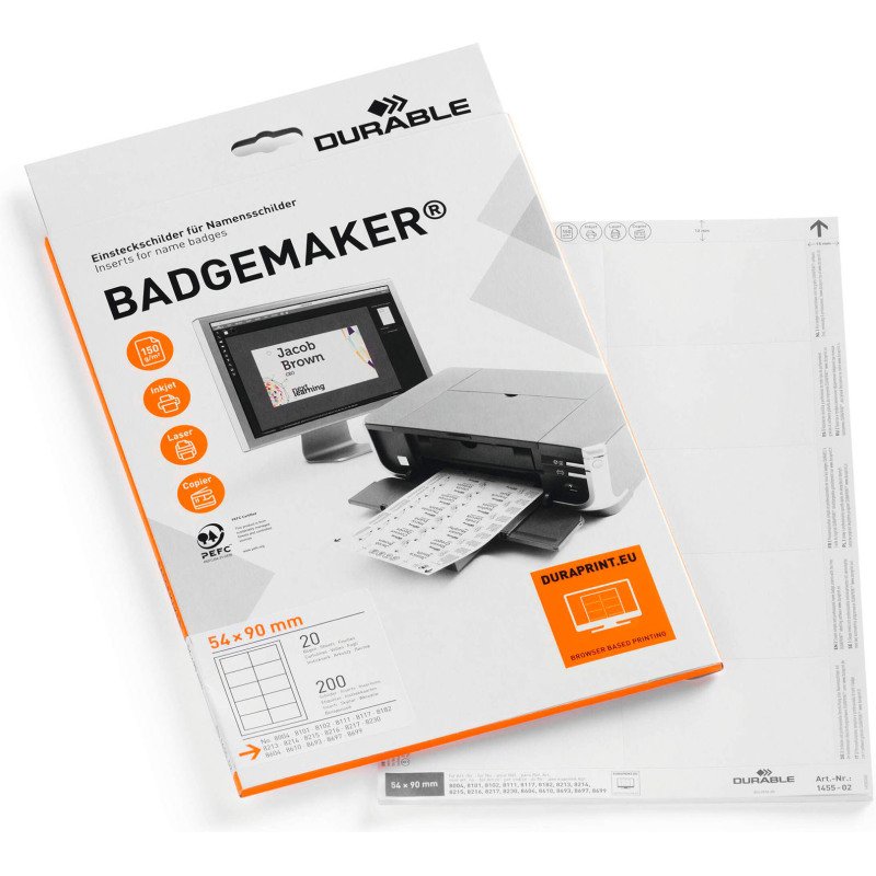 Insert blanc Durable Badgemaker pour badges 60 x 90 mm - Boîte 200