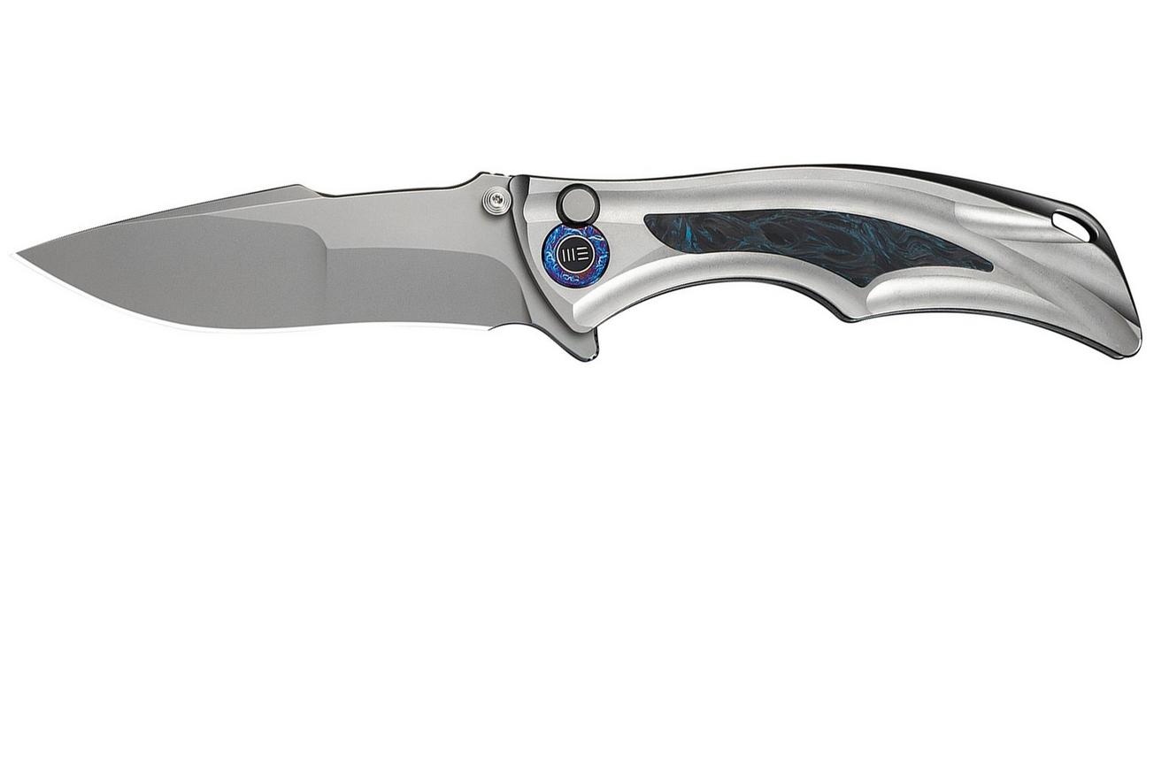 WE Knife Tighe Down WE24054-1 Stonewashed Böhler M390, Integral Gray Titanium Black Blue CF Inlay, zakmes, Brian Tighe design