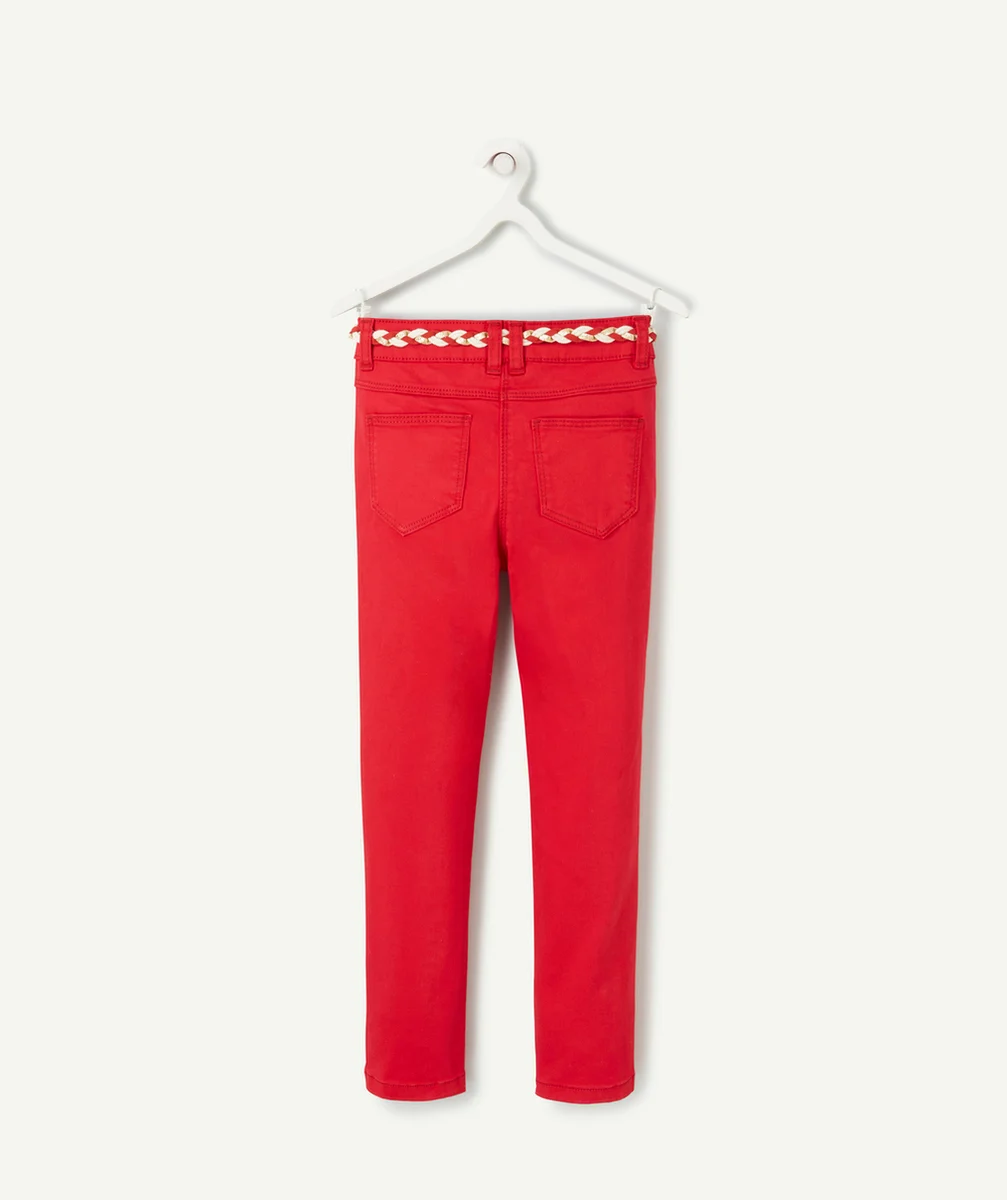 PANTALON SKINNY FILLE EN DENIM LESS WATER ROUGE AVEC CEINTURE FANTAISIE