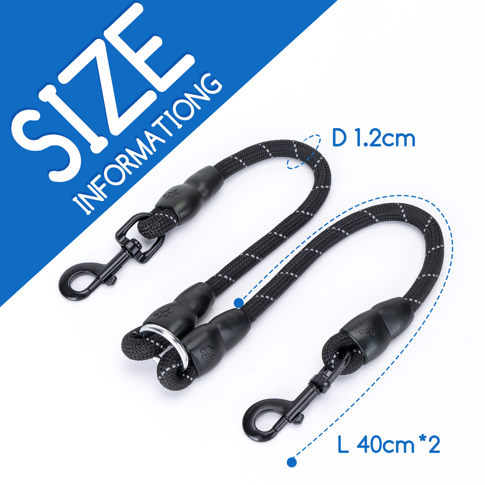 Guia dupla para cães Nobleza, redonda, em nylon, que não embola, com giro de 360°, para cães de grande, médio e pequeno porte.