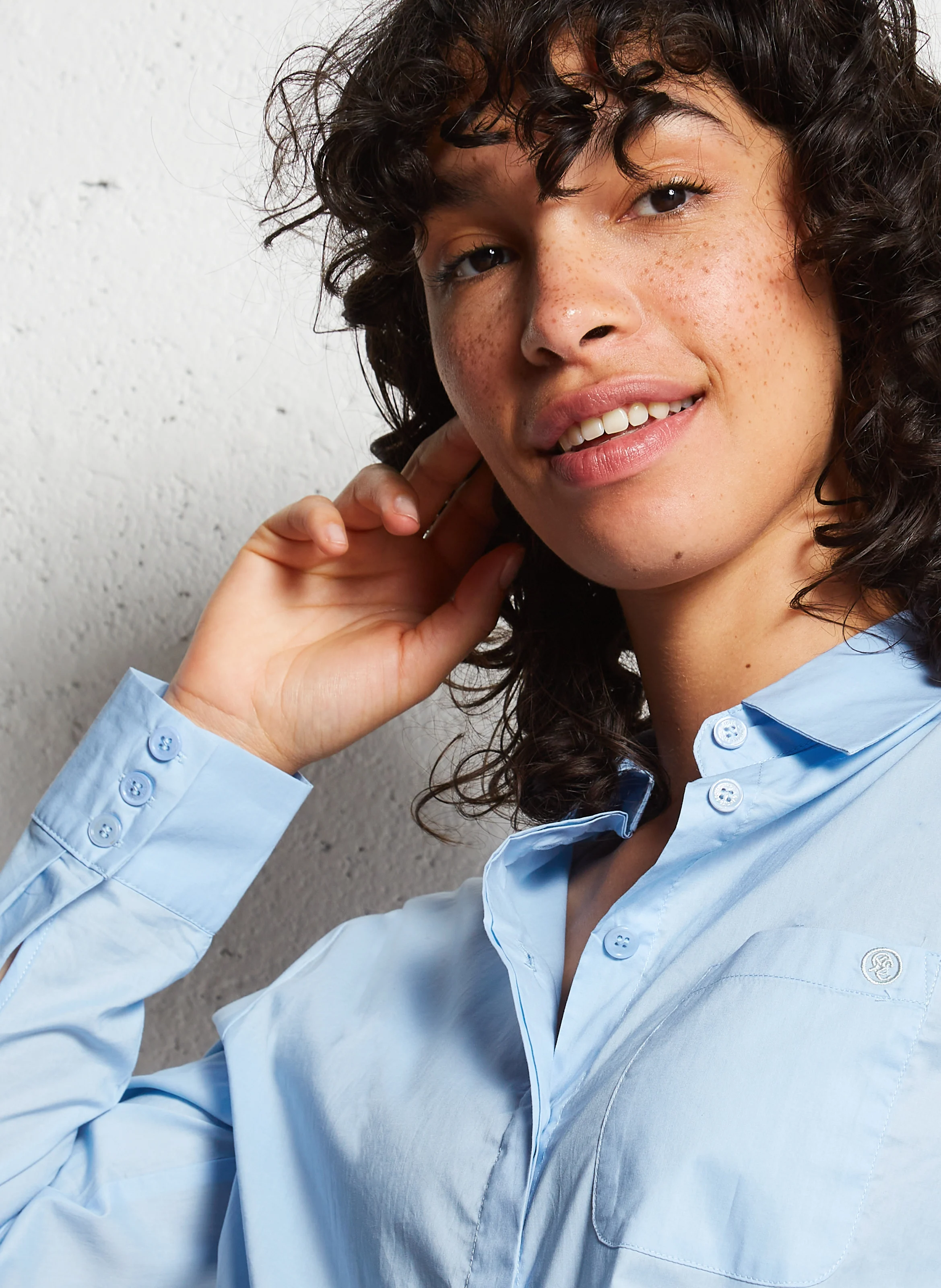 CARLI - Chemise col classique droite en coton | Bleu