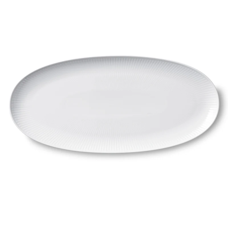 Royal Copenhagen  Hvid riflet aflangt fad - 37 cm.