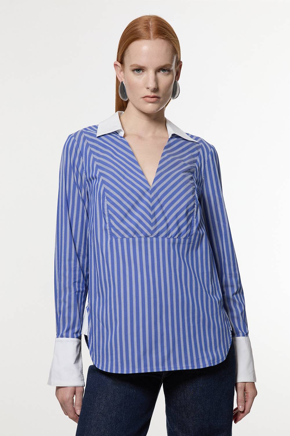 KarenMillen Chemise rayée ajustée à col et poignets contrastants