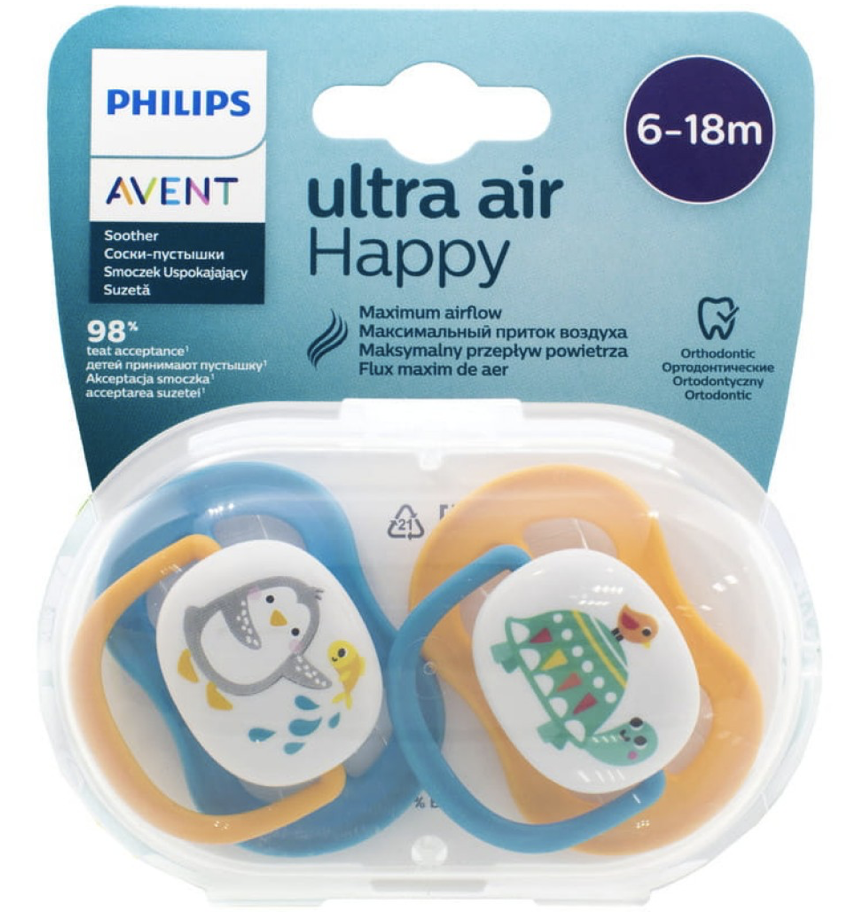 AVENT Sucette Ortho 6-18m Blue, Orange