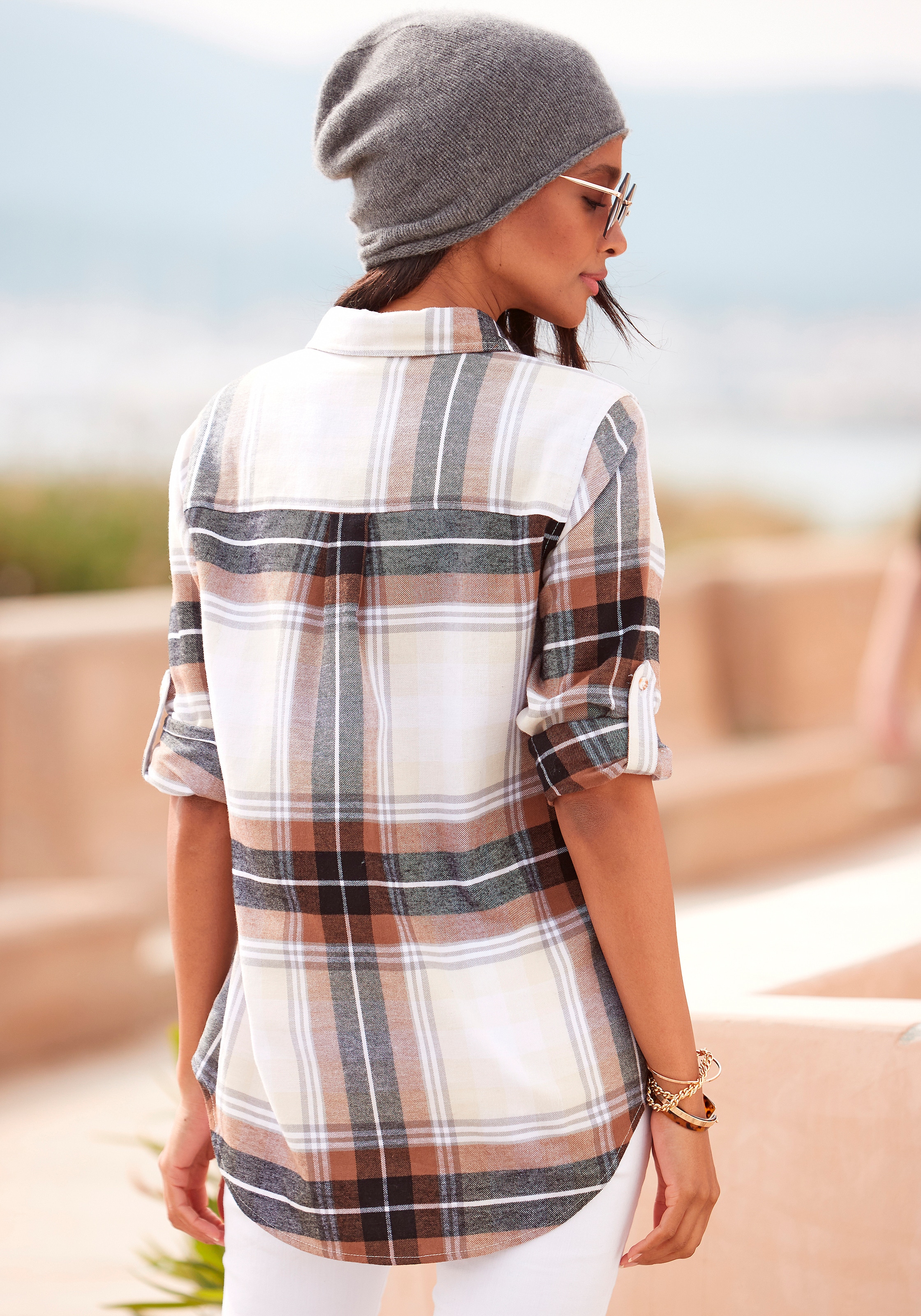 Buffalo Hemdbluse , aus weichem Flanell mit Blusenkragen, Flanellhemd, Karobluse