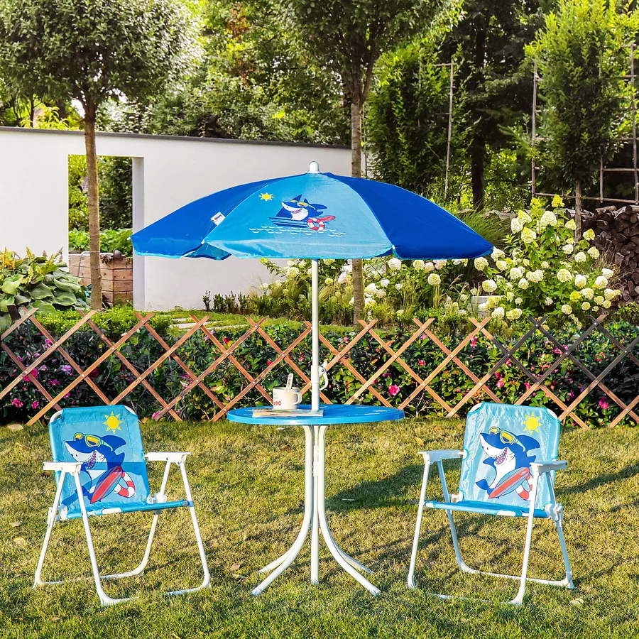 Outsunny Kindersitzgruppe mit Tisch und Sonnenschirm blau