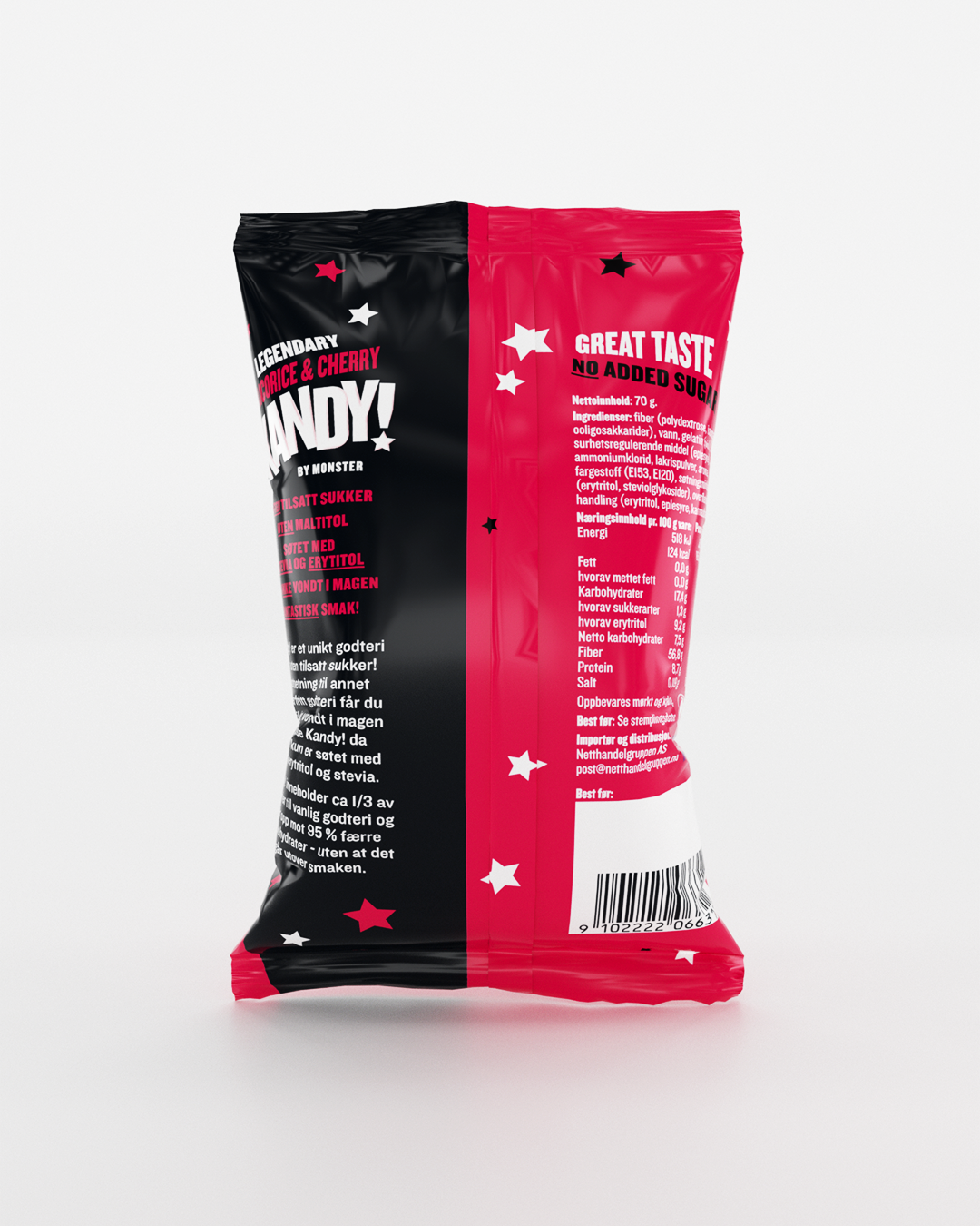 KANDY! Licorice &amp; Cherry 10x70g - Sukkerfritt godteri