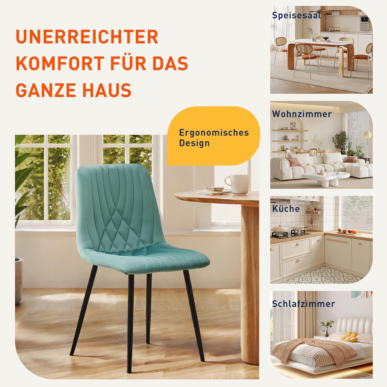 CLIPOP Samt Küchenstühle, Esszimmerstühle Polsterstuhl Wohnzimmerstuhl, Sitzfläche mit Rückenlehne und Metallbeine (Samt Grün, 6er Set)