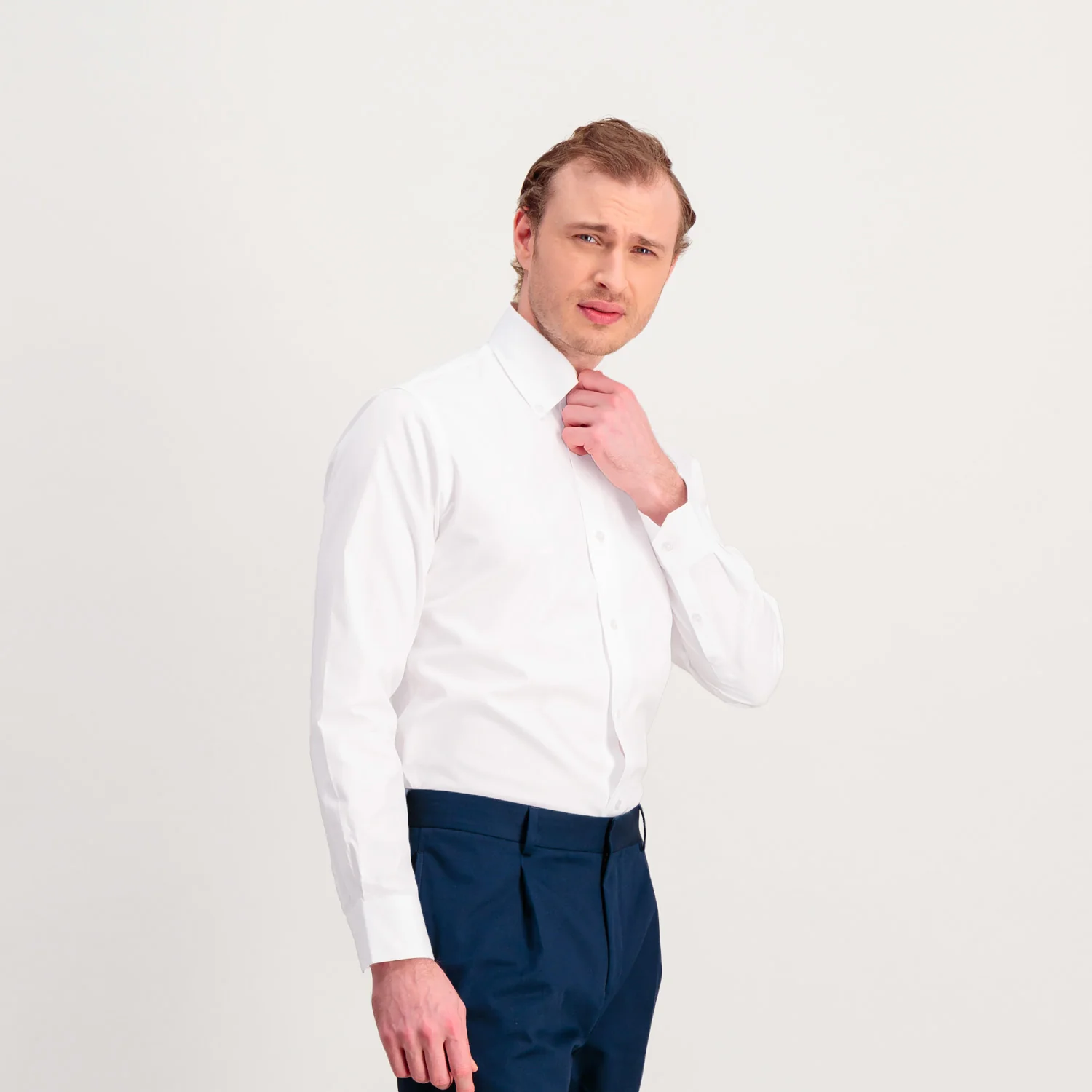 Fitted white double-twisted Oxford shirt
