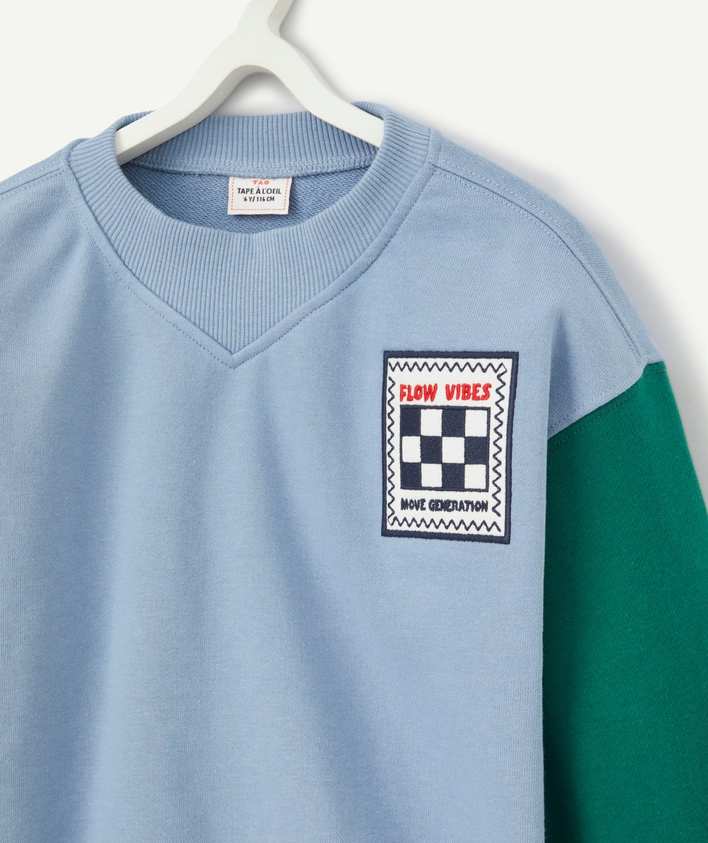 SWEAT GARÇON EN FIBRES RECYCLÉES COLORBLOCK ET PATCH DAMIER