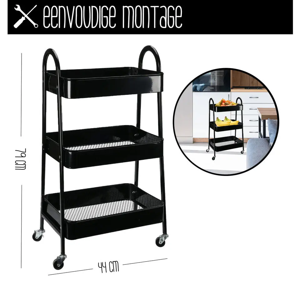 Storage Solutions Keukentrolley - zwart - metaal - 79x44x32 cm