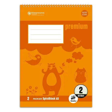 Staufen Premium Spiralblock Lin2 A5 40 Blatt 90g/qm 4/4/4mm liniert farbig