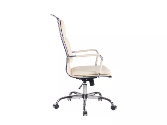 Chaise de bureau - Similicuir & Métal chromé - Crème - Bedford