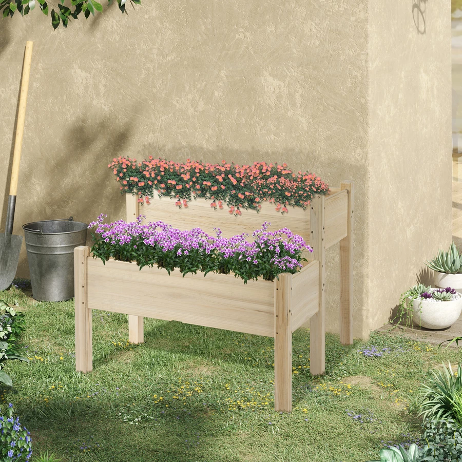 Outsunny Hochbeet mit zweistufigem Design natur