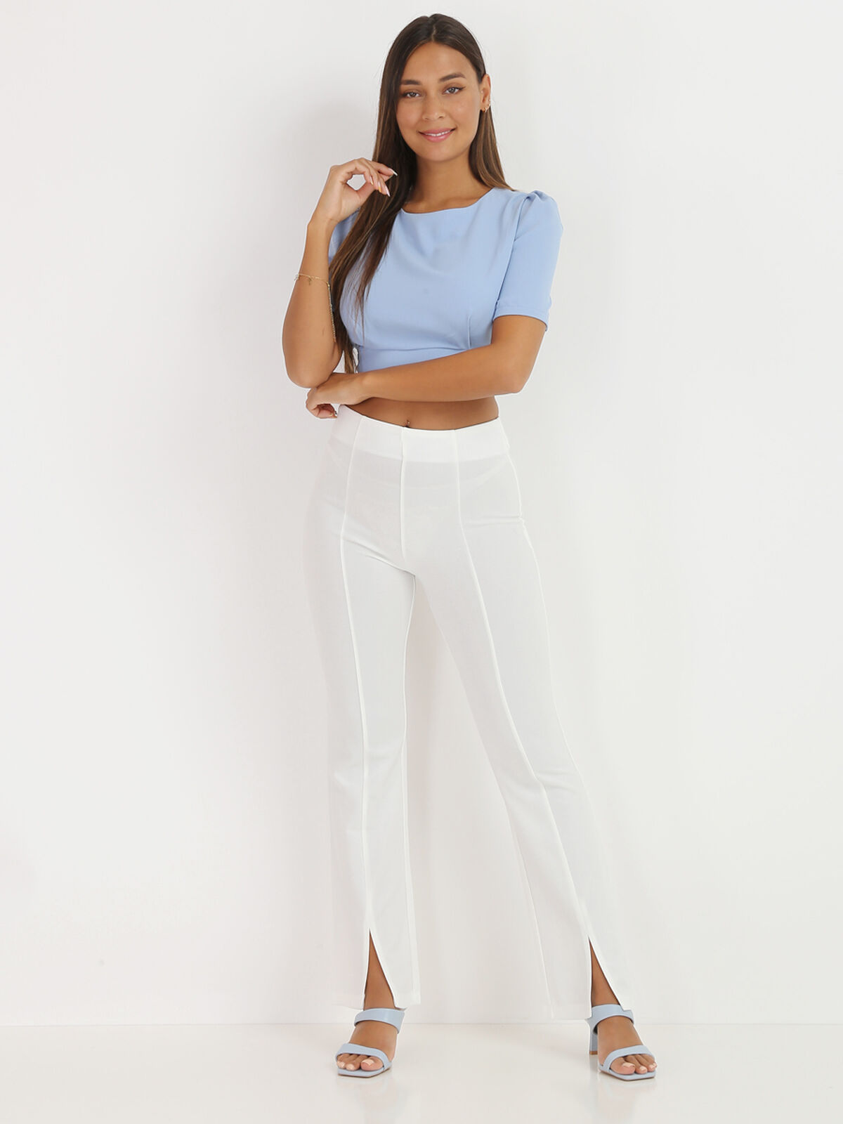 Pantalon flare avec fente- Blanc