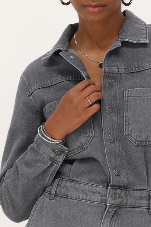Grijze denim jumpsuit met lange mouwen