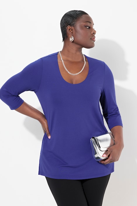 Shirt, tiefer Rundhalsausschnitt, 3/4 Arm