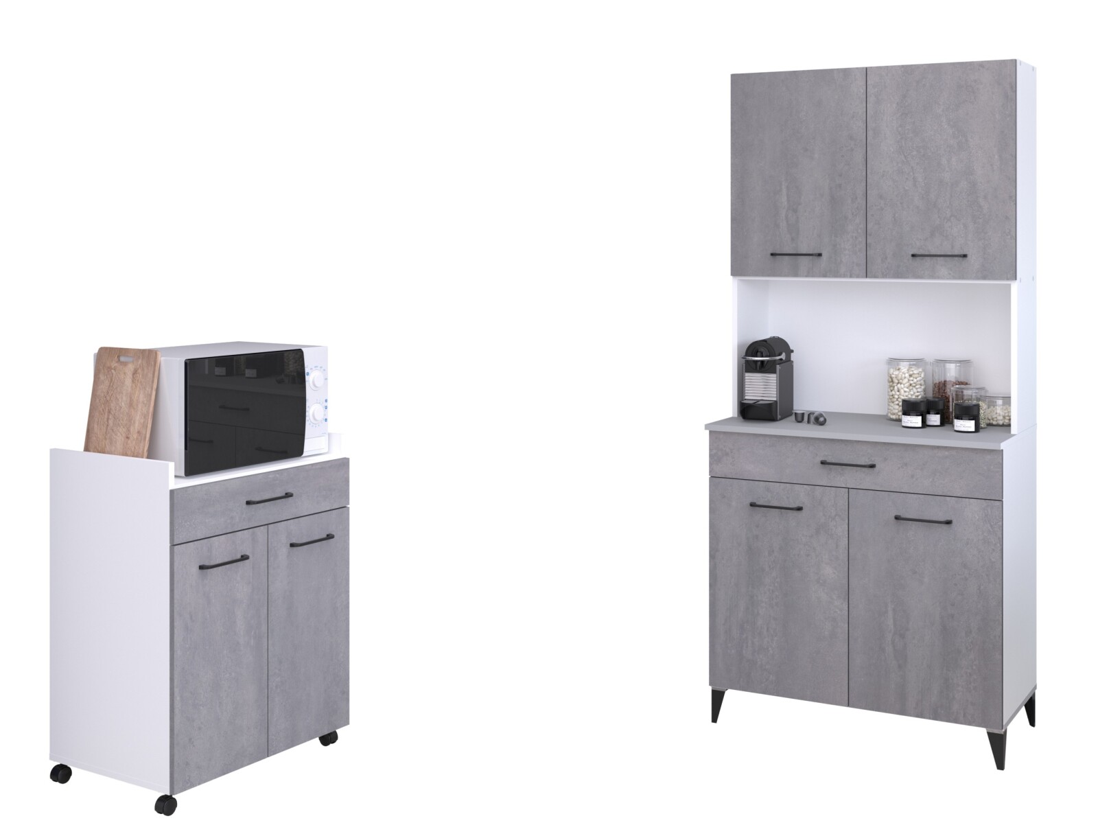 2-teiliges Buffet-Set MALICE 1 - Betonoptik-weiß - 180 cm hoch