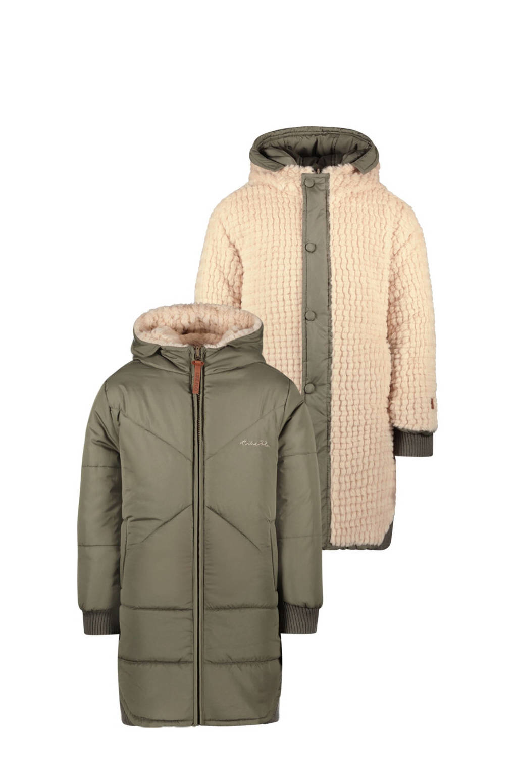 Like Flo reversible gewatteerde winterjas Ariana armygroen/beige