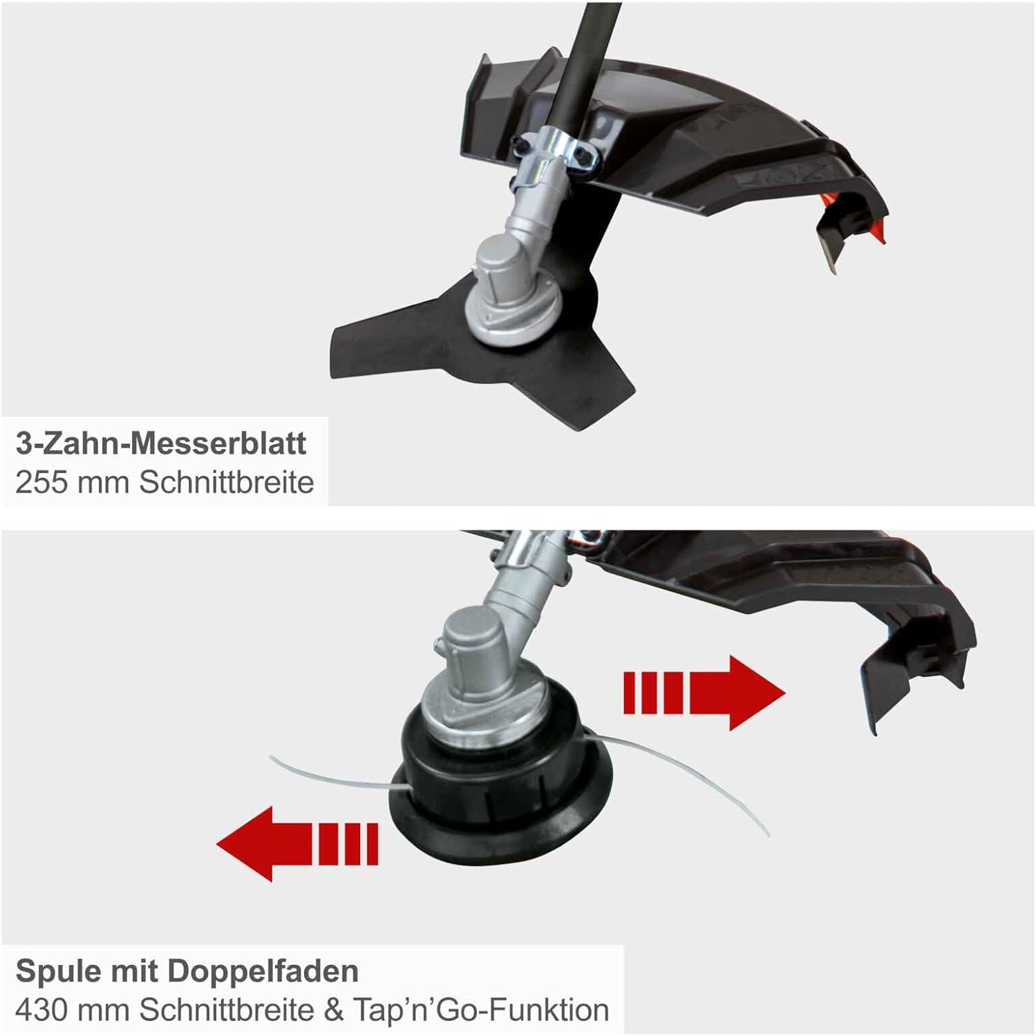Scheppach Benzin Motorsense BCH3300-100PB mit 2 Spulen | 2in1 Freischneider, Rasentrimmer | 1,22PS Leistung | Schnittbreite 430/255mm | Anti-Vibration, Schaft 150cm | mit Tippautomatik & Schultergurt
