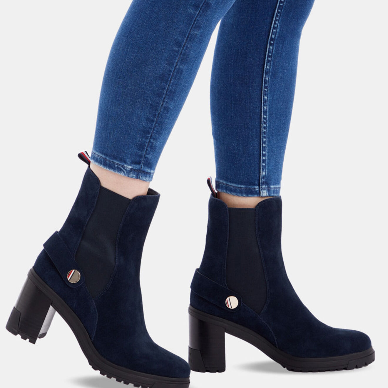 Tommy Hilfiger Chelsea boots en Velours de Cuir Bijoux bleu marine - Talon 8 cm