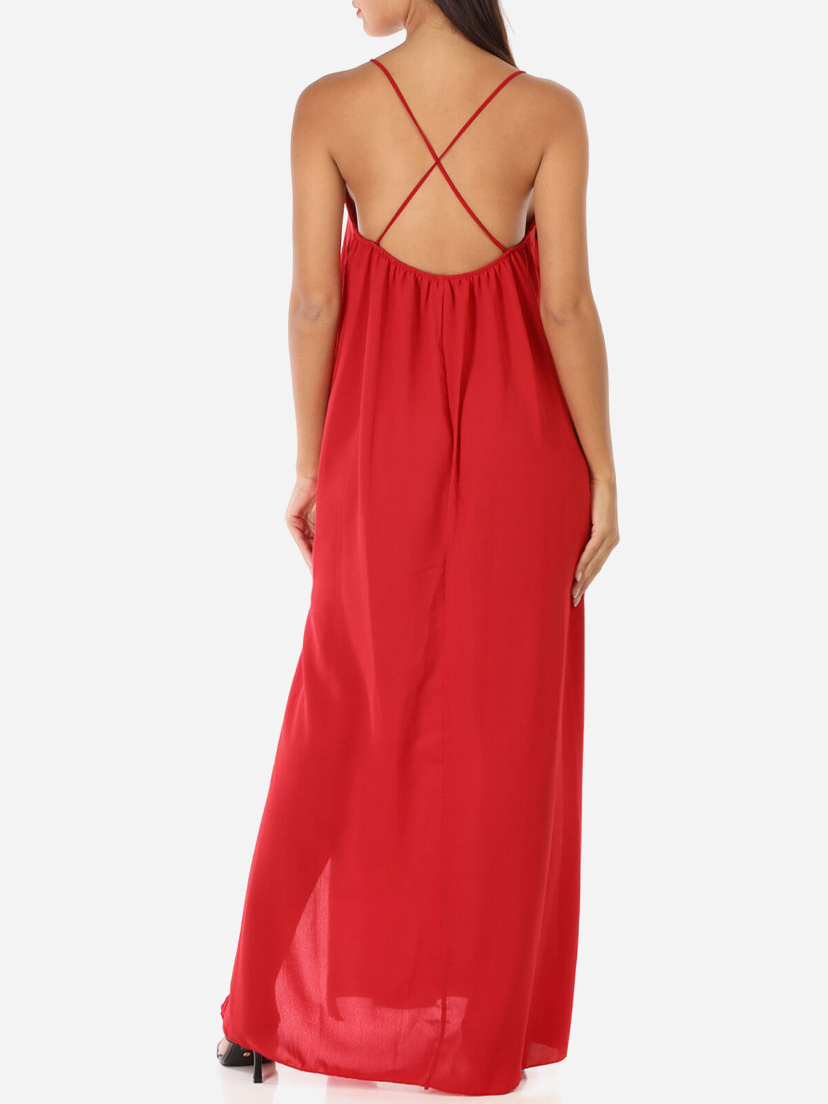 Robe longue fendue à dos croisé- Rouge