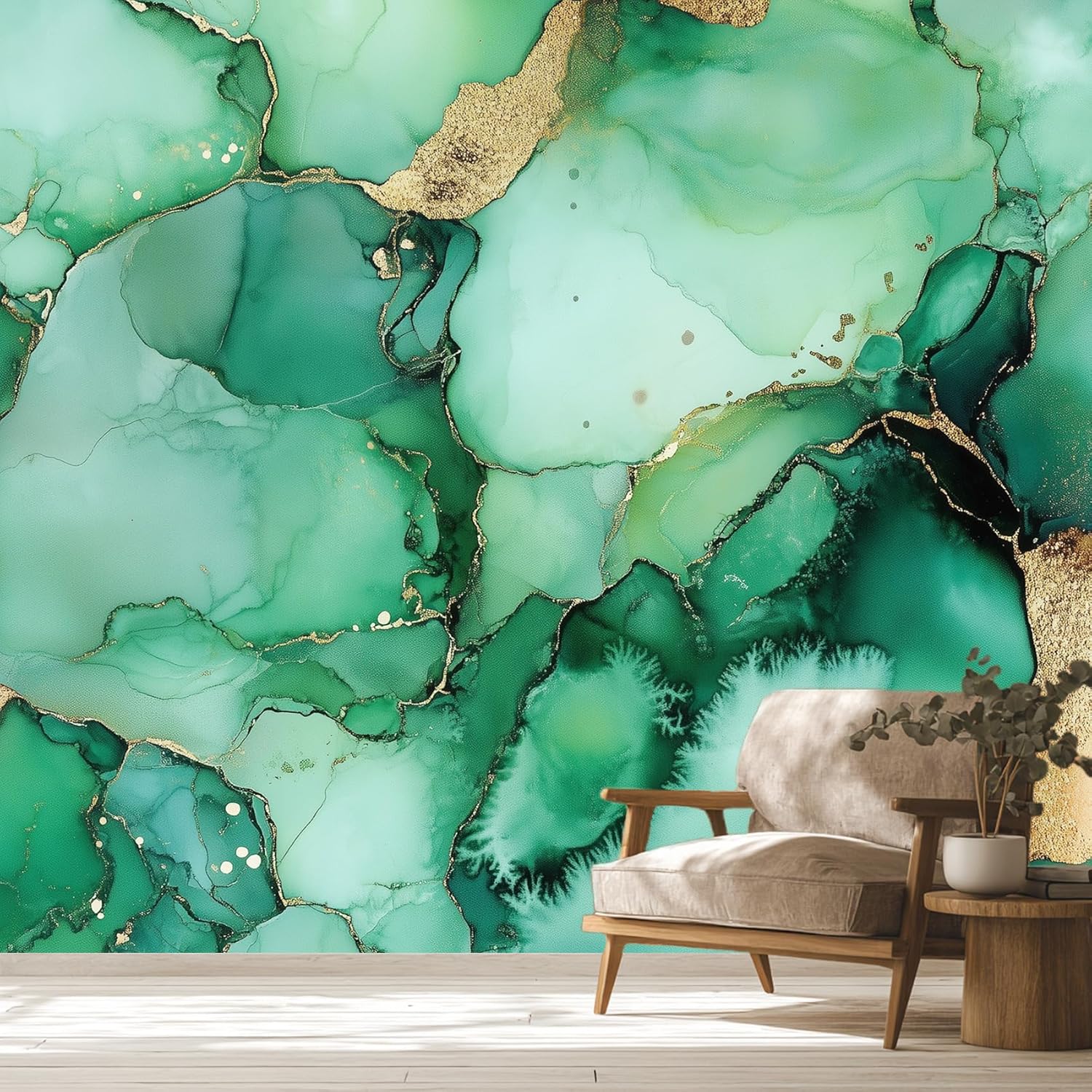 Generisch Tapete Grüne Marmor - Fototapete Abstrakt Gold Muster - Wohnzimmer Schlafzimmer Deko - Wandtapete - Wanddeko - Motivtapeten - 400x280 A-287