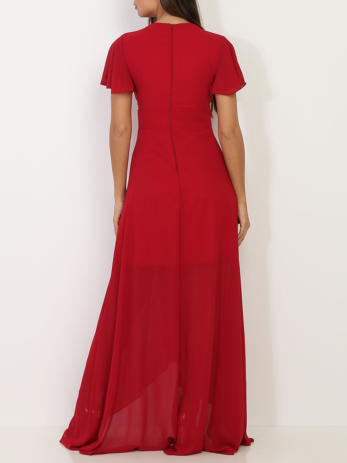 Robe portefeuille à manches papillons- Cerise