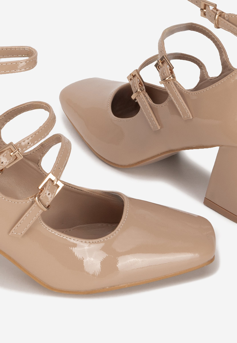 Chaussures vernies à talon épais beige Renelia