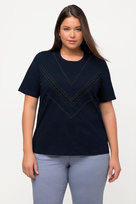 T-Shirt, Zopfmuster, Rundhals, Halbarm, Biobaumwolle