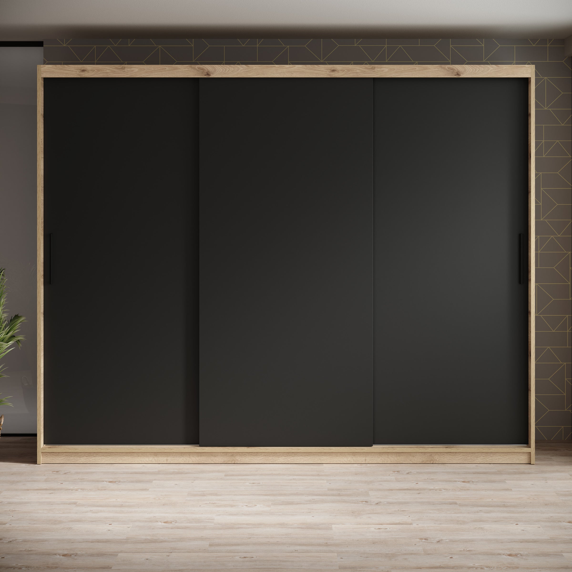 Luxor - Kledingkast met schuifdeuren - Zwart/eiken - 250x62x200 cm