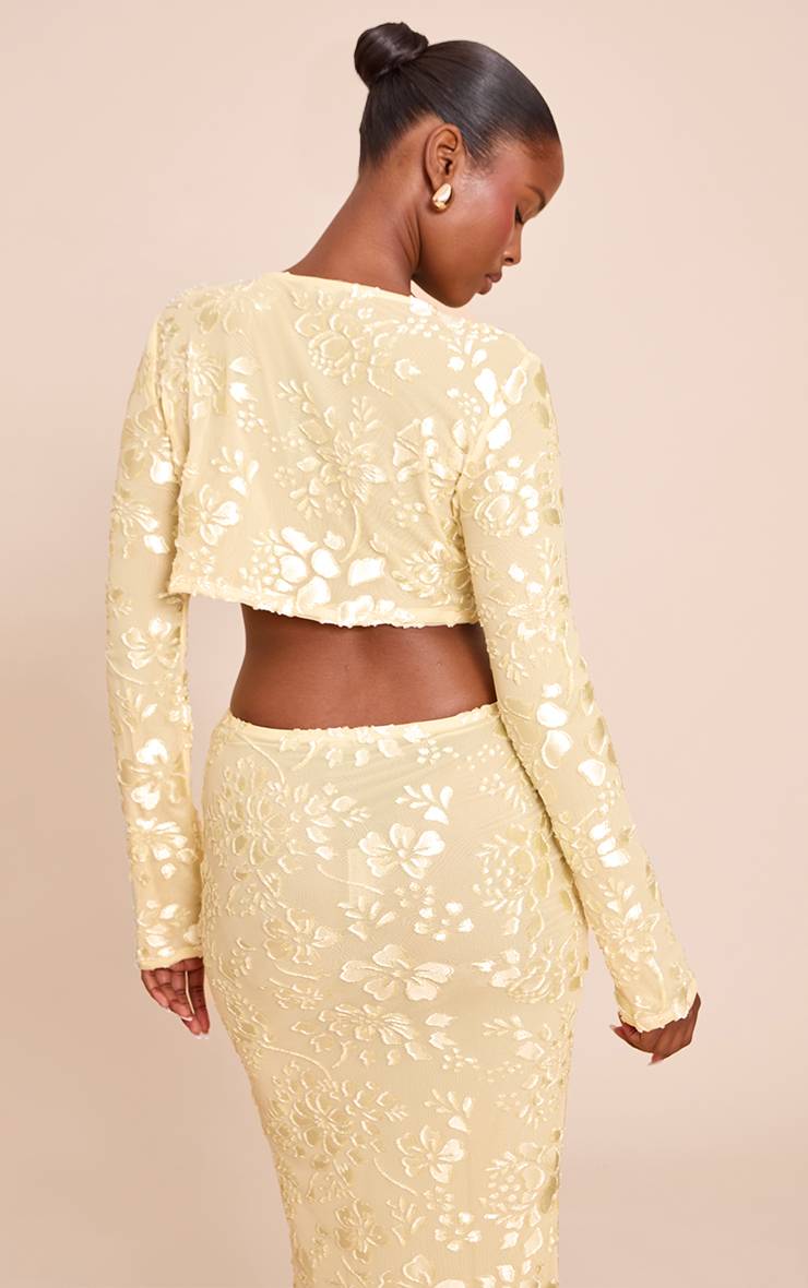 Butter Yellow Top Court Transparent À Fleurs Avec Boutons