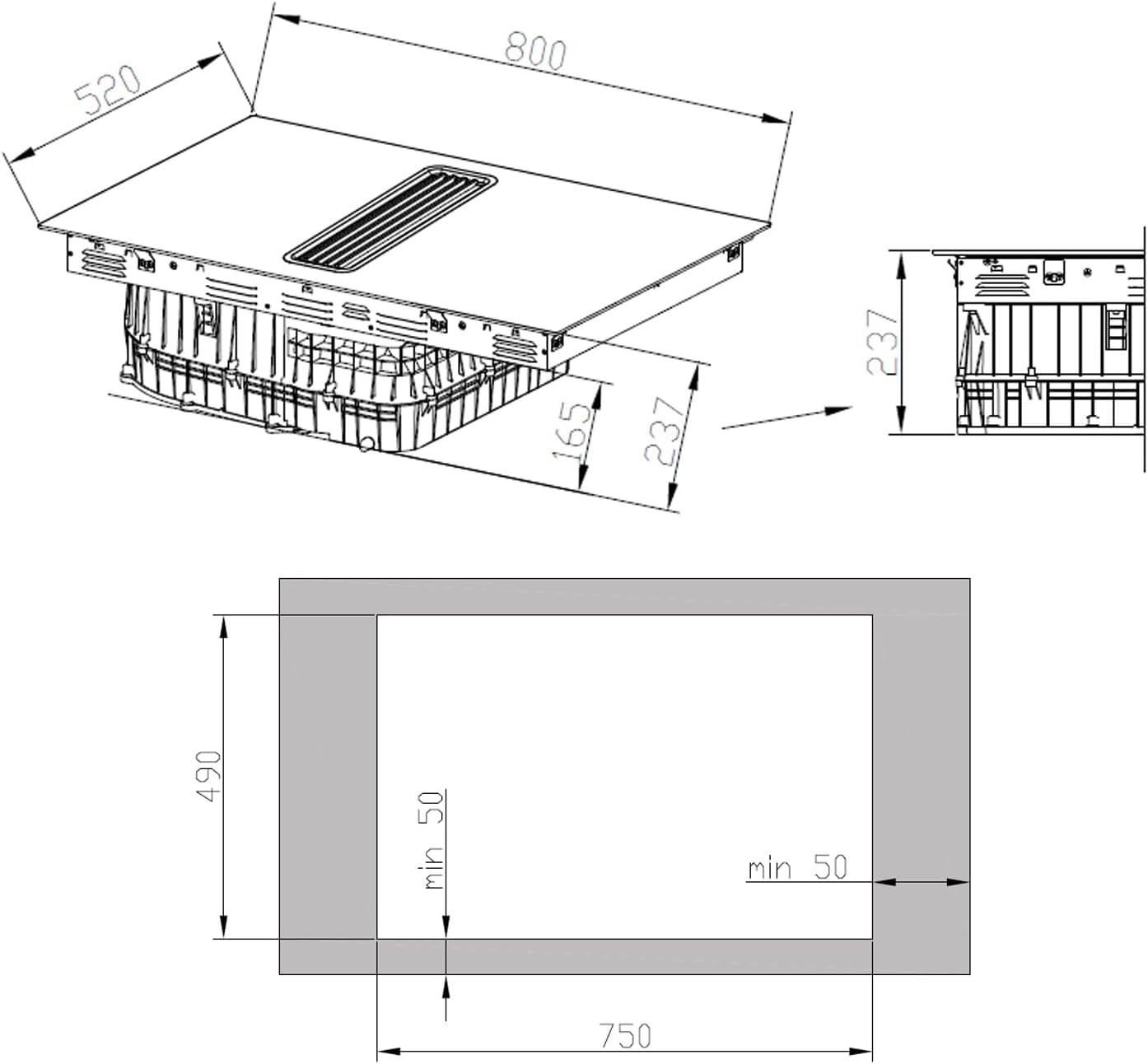 KKT KOLBE Induktionskochfeld mit Dunstabzug Integriert | 80 cm | Kochfeld Induktion |Induktionskochplatte | 7 kW | 4 Zonen | 15 Stufen | Rahmenlos | IND800DRAFT