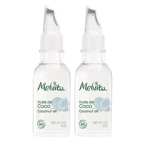 Óleo de beleza de coco orgânico Melvita, pacote com 2 unidades de 50ml