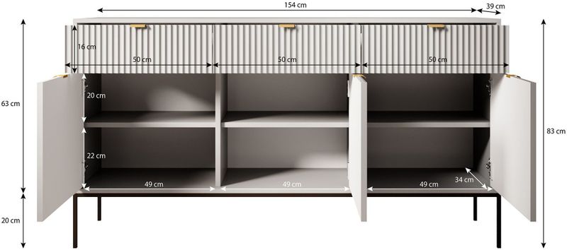 Navil - Dressoir - Beige - Hout - 3 Deuren - 3 Lades