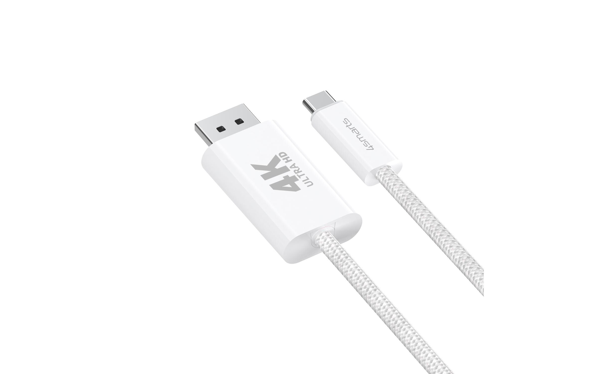 Kabel 4K 60Hz USB Type-C - DisplayPort, 2 mUSB-C auf Display Port Kabel 2m weiss, 4K-Unterstützung, Case Friendly