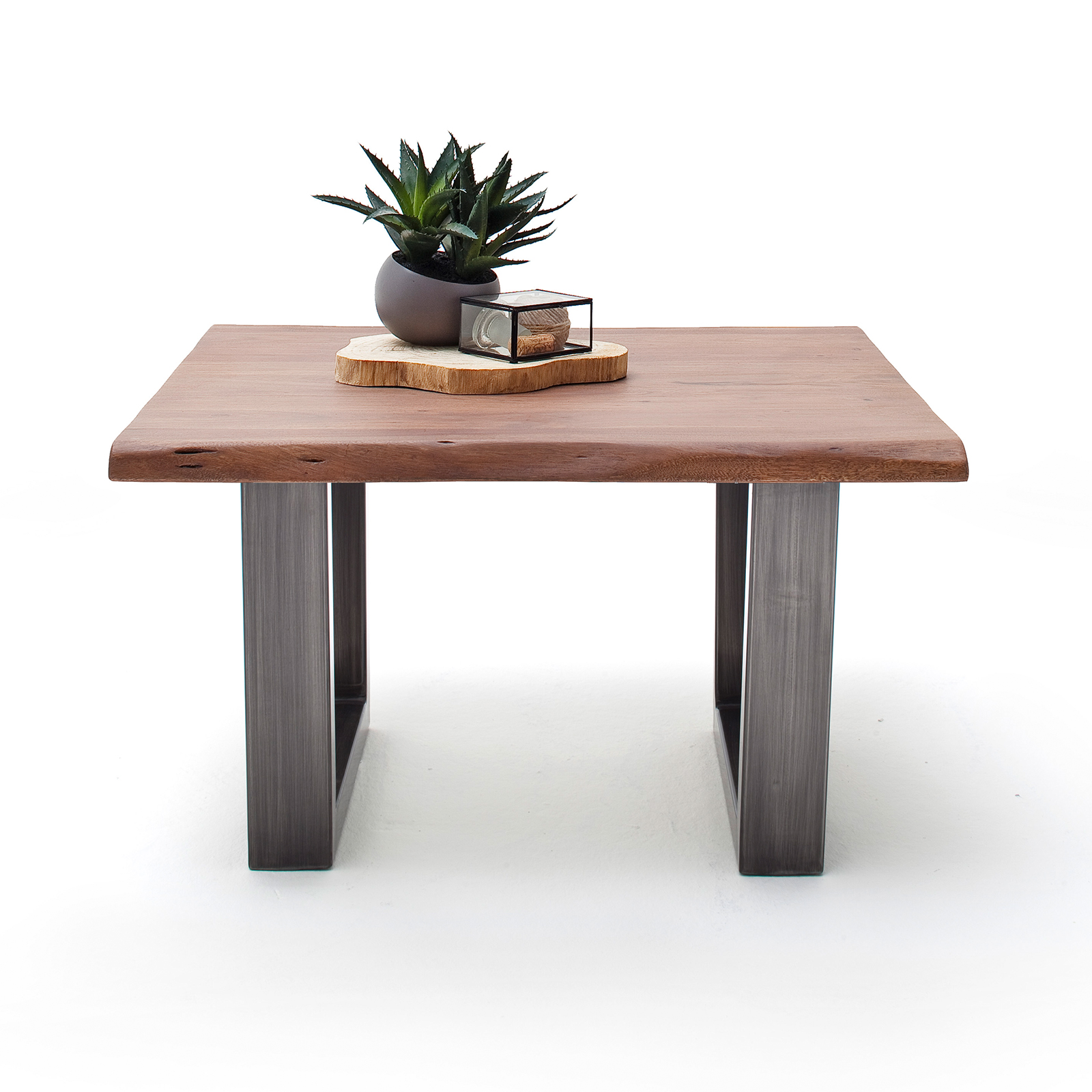 Couchtisch CARTAGENA - Akazie Walnuss-antikgrau - Trapez-Gestell - 75x75 cm