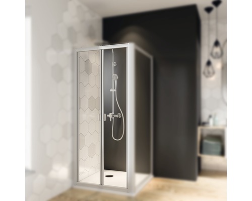 Breuer Fara 4 vouwdeur 80 cm, helder glas, wit profiel.