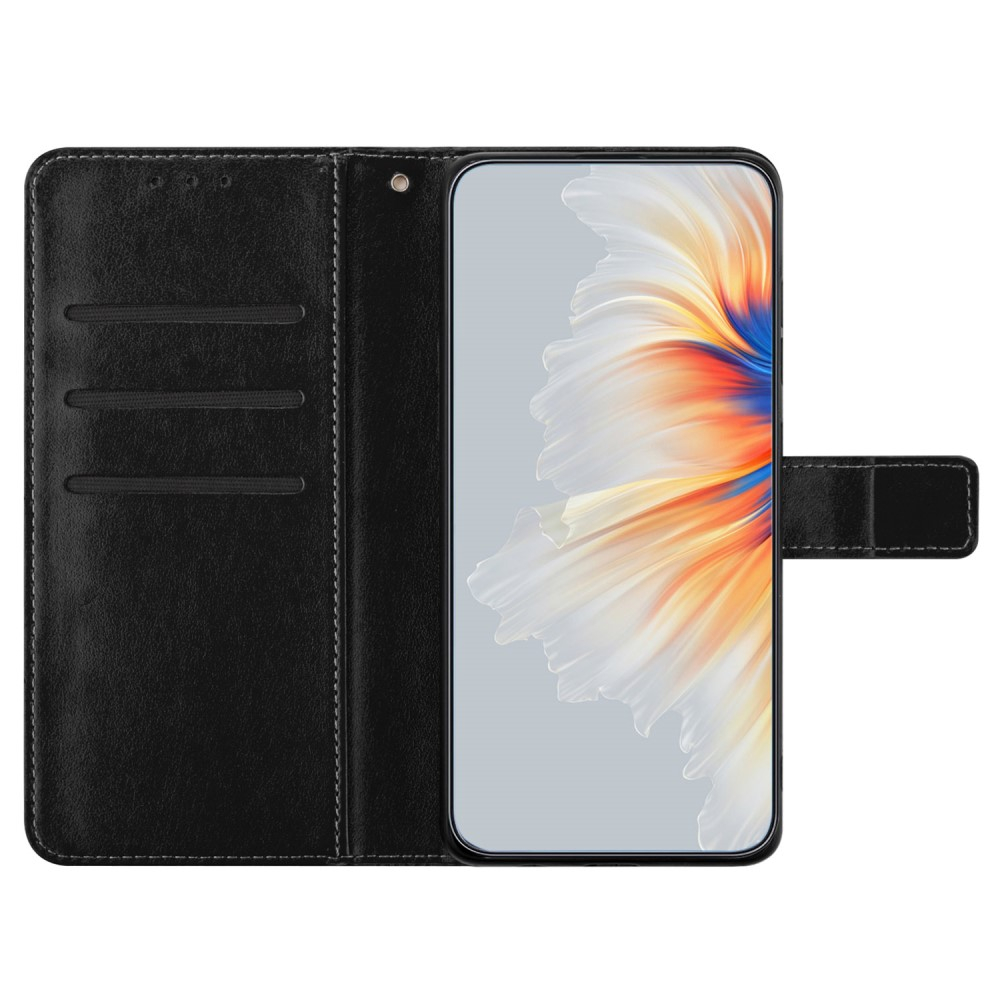 iPhone 16 Pro Leder Tasche Wallet - Mandala Flowers Imprint - Schwarz