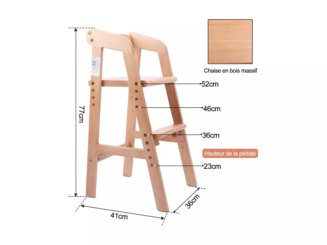 YOLEO Chaise Haute pour bébé Evolutive avec Coussin,Chaise Enfant Réglable,en Bois de hêtre de haute qualité,Avec ceintures de sécurité,Marron