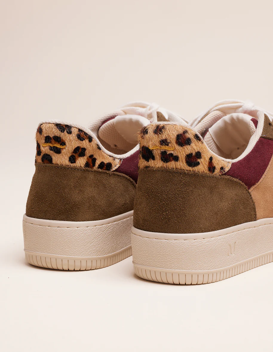 Baskets basses Maxence F - Suède et velours terracotta beige kaki