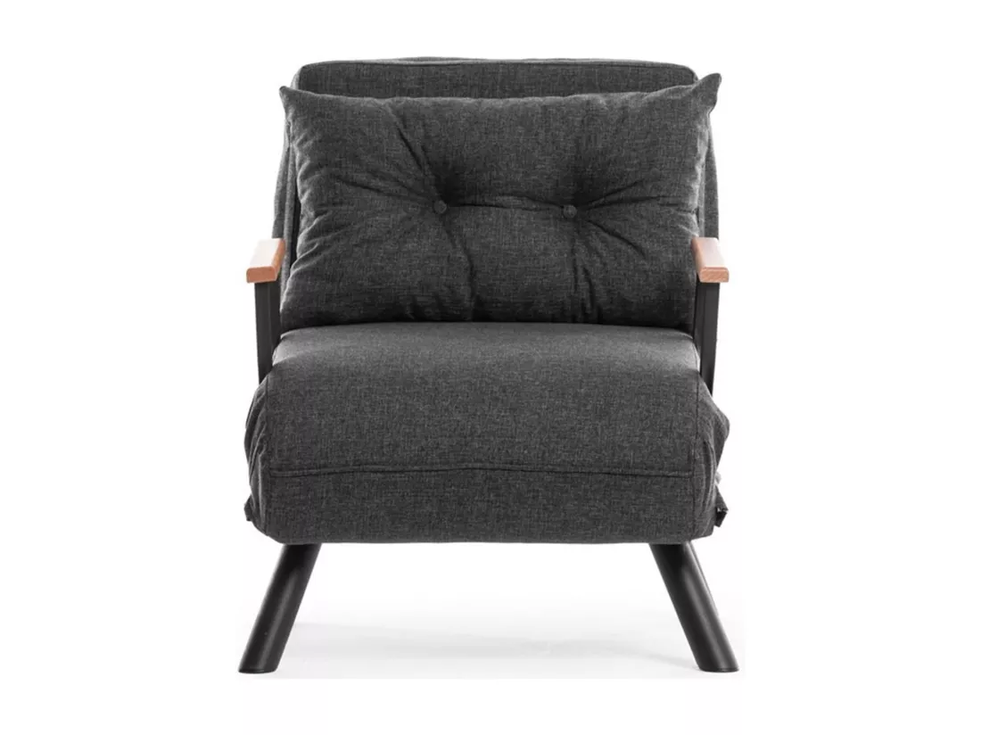 Fauteuil convertible Yolanda Métal Noir et Lin Gris foncé