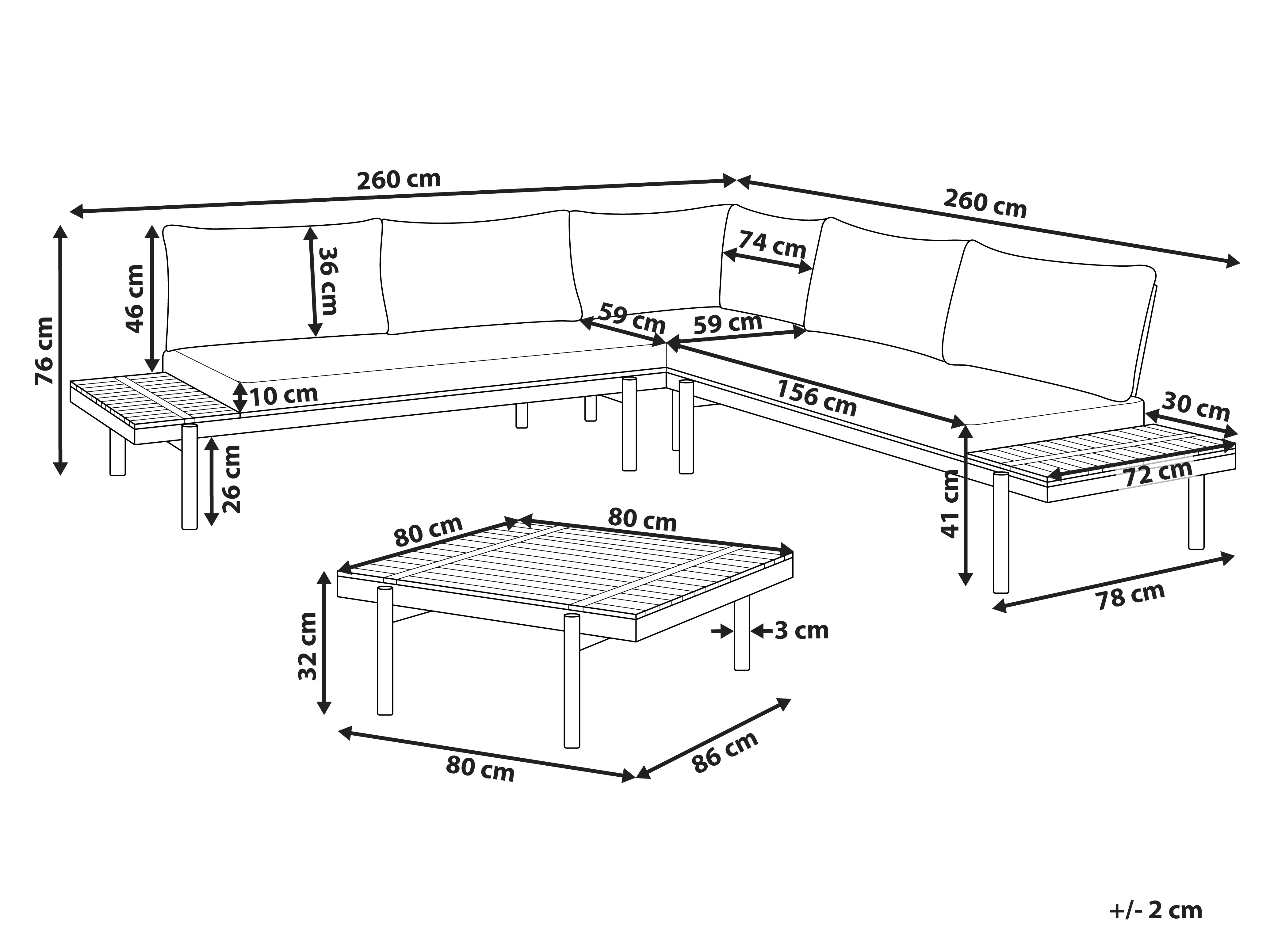 Tuin hoekloungeset met tafel 5-zits BELLARIVA Eucalyptushout Gebroken wit