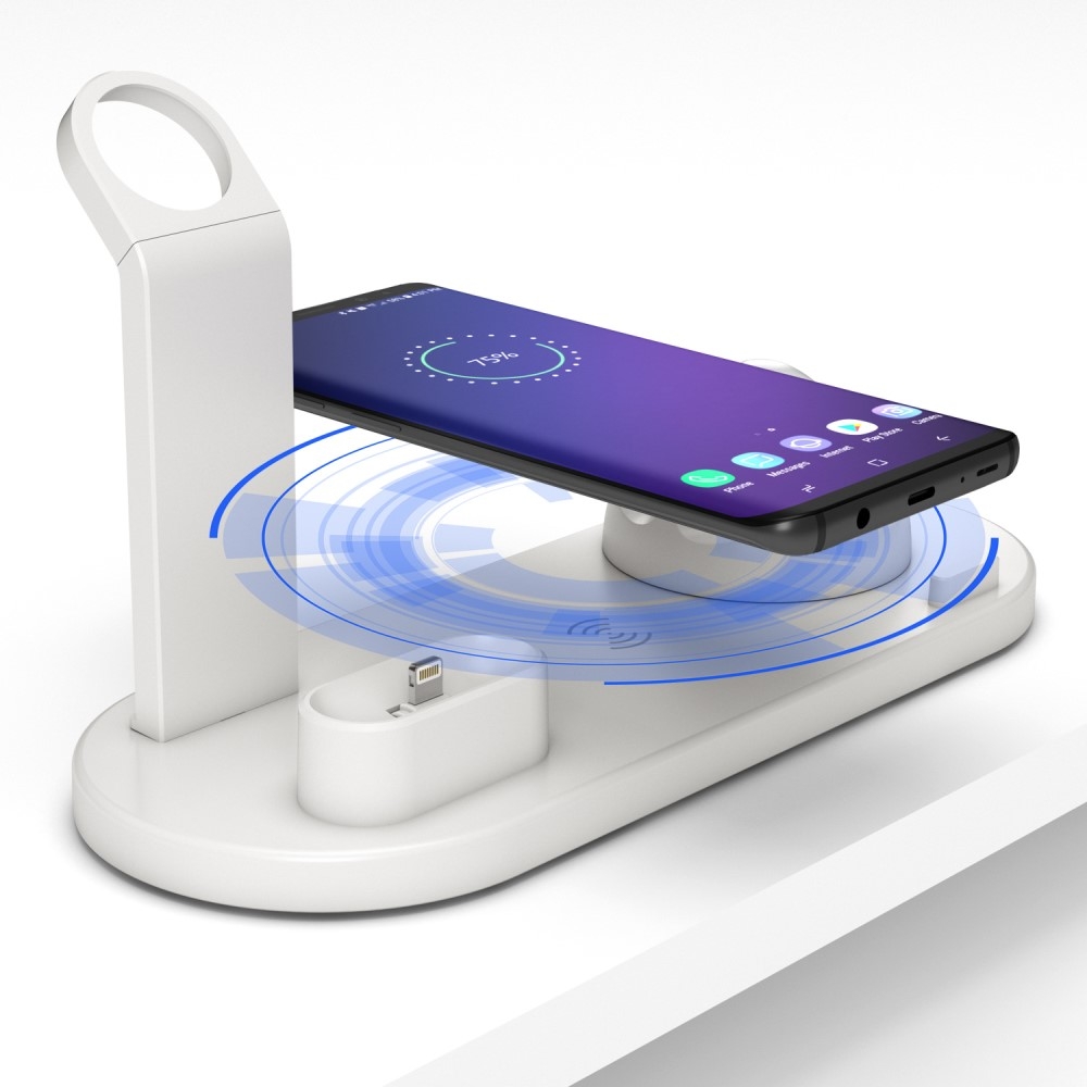 4in1 Apple Watch / Smartphone / AirPods Qi Charging Ständer Dockingstation (Micro USB / USB C / Lightning) - Weiss